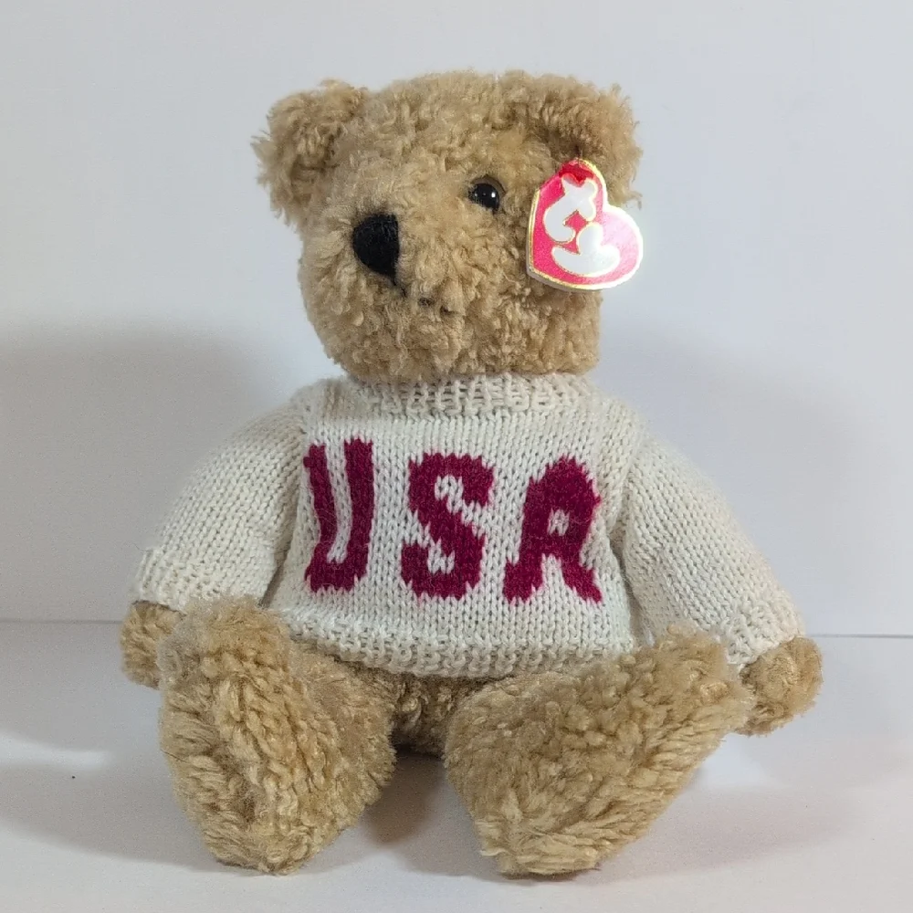 Ty Vintage Baby Curly Bear with Sweater 1992